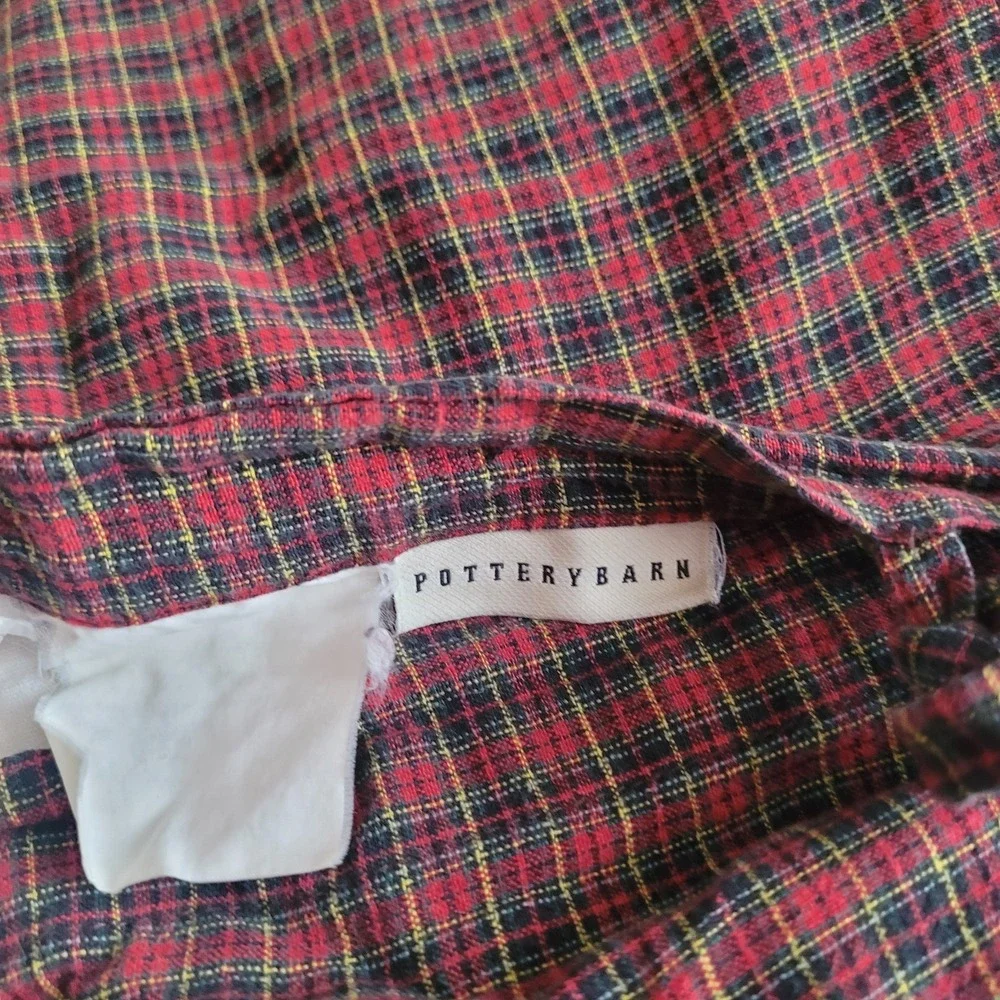 Vintage Potterybarn (1) Euro Sham Black Floral Hand Stitched quilted Plaid 24x25